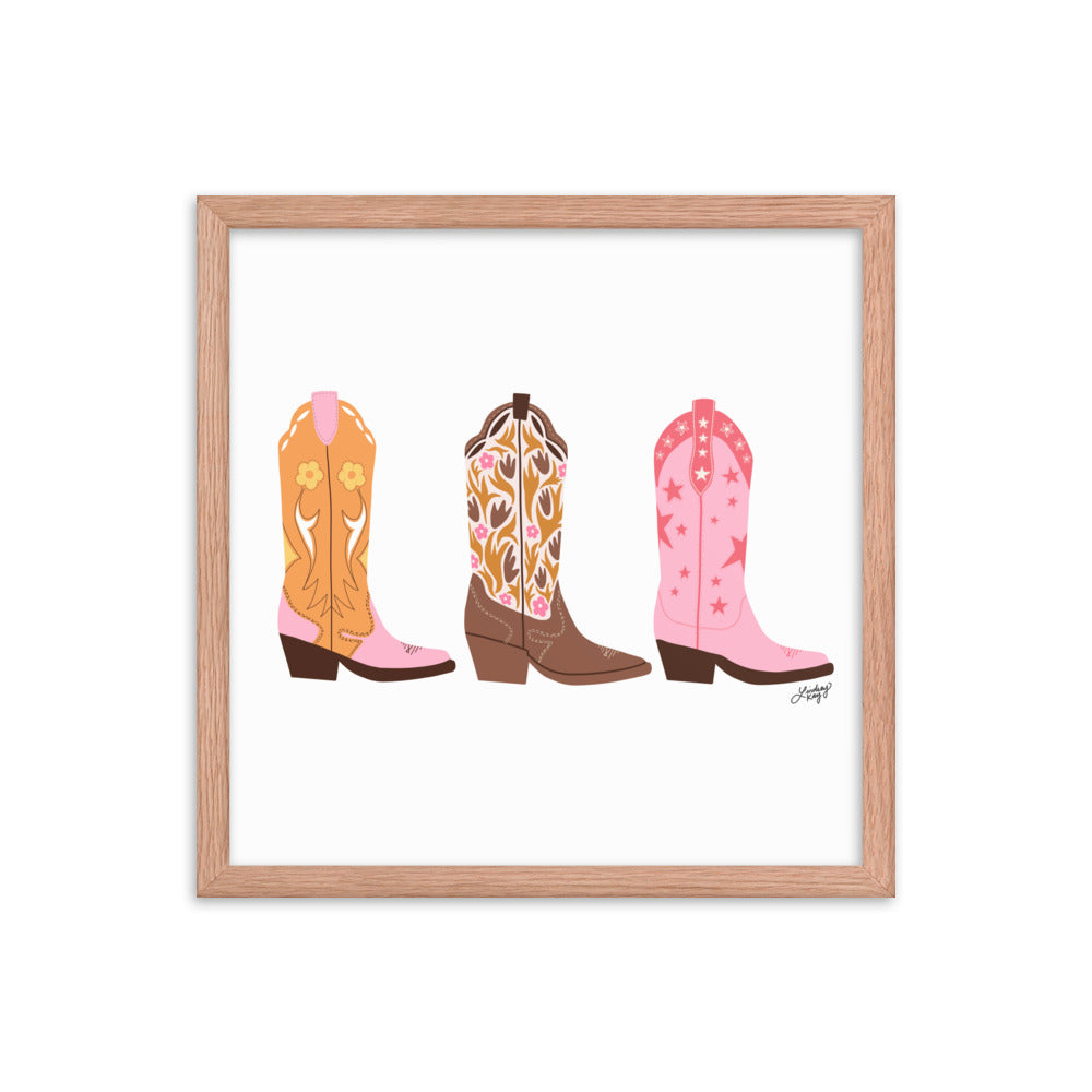 Cowboy Boots Illustration - Framed Matte Print